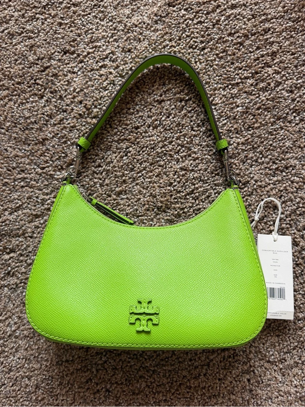 TORY BURCH Convertible Shoulder Bag in Monster Green Leather